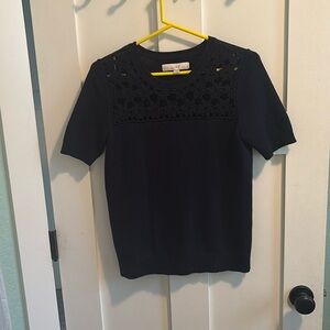 100% cotton knit short sleeve navy sweater from Loft